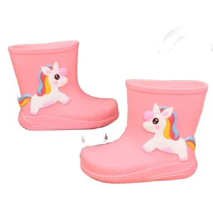 Cute Kids Rain Boots Cartoon Removable Cotton Dinosaur Unicorn Rubber Shoes Cover Non-slip Children Waterproof PVC Fashion
