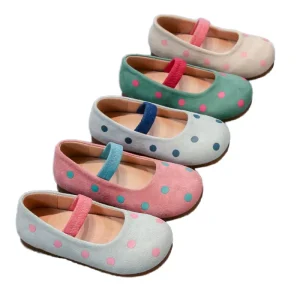 Cute Little Girl Dressy Flat Shoes Polka Dot Elastic Band Fashionable Ballet Design for Outdoor Activities Summer Autumn Rubber