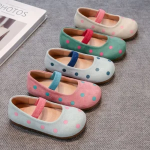 Cute Little Girl Shoes Fashion Polka Dot Elastic Band Dressy Shoes Outdoor Kids Girl Ballet Flat Shoes