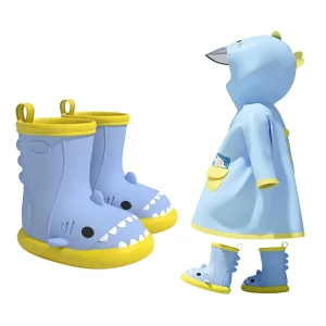Cute Little Shark Kids PVC Waterproof Raincoat Boots SetAdorable Cartoon Design for Boys Girls Babies Toddlers School Use