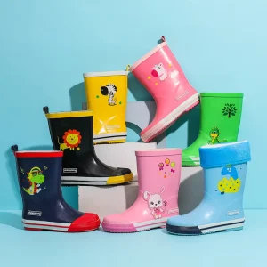 Cute Low MOQ Toddler Dinosaur Cartoon Print Waterproof Anti Slip Quick Drying Midi Kids Wellington Rain Boots for Children