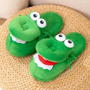 Cute Open Mouth Crocodiles Cotton Slippers for Kids Women Indoor Home House Stuffed Animal Pantuflas for Autumn Winter