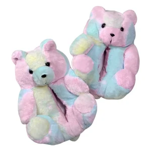 Cute Stuffed Teddy Bear Plush Slippers for Adults Holiday Gift Set for Women and Girls