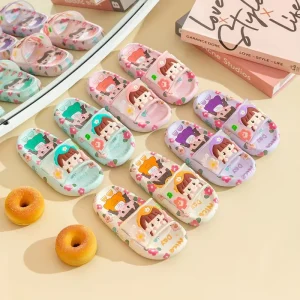 Cute Summer Cartoon One strap Slip on slippers Neutral Girls Toddlerssoft soled Non slip Perfect Indoor Wear Home Bath