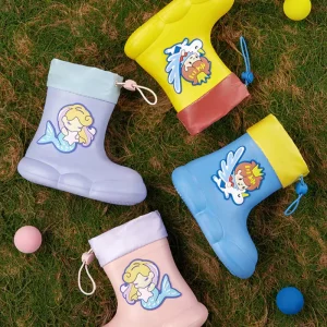 Cute Toddler Cartoon Print Waterproof Light Weight EVA Upper Midi Boot Height Children’s Unisex Wellington Rain Boots for Kids