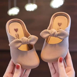Cute Toddler Girls Closed Toe Shoes Summer Outdoor Indoor Bow Tie Flip Flops Wear Resistant Soft Sole Slippers