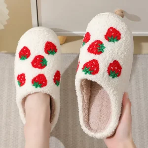 Cute Winter Home Indoor Warm Fruit Strawberry Kids Fluffy Fur Plush Slippers