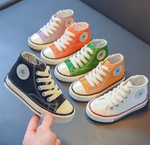 D6 Children’s Lace-Up Canvas Shoes High-Top for Boys & Girls Spring Autumn Kindergarten White New