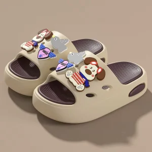 DIY Cartoon Charms Removable Sole Breathable Soft Indoor Home Durable EVA Slides for Kids
