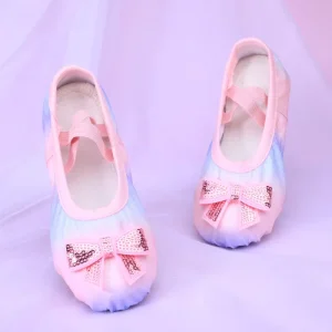 DX455 Girls Soft Ballet Shoes Colorful Sequin Performance Shoes for Dance Shiny Children’s Dancewear