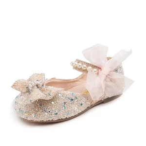Dance Wedding Party Children Shoes Non-slip Soft Sole Girls Princess Shoes Pearl Bow Princess Shoes for Kids