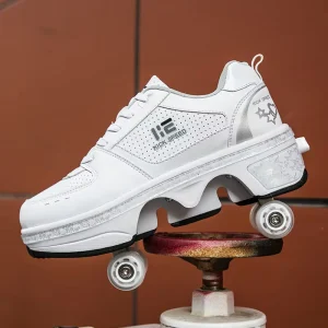 Deformation Kids Kick Wheel Shoes Adult and Children Kick Out Roller Skate Shoes With 4 Wheels
