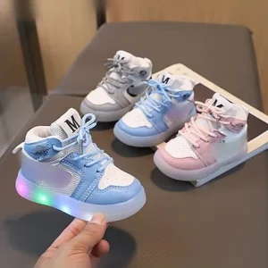 Designer LED Light up Kids Sneakers Comfortable Casual Shoes for Boys Girls Hook and Loop Closure for Easy on Off