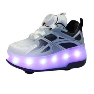 Designers Stock Breathable Casual Rollershoes Woman’s Skate Shoes USB Charge Two-Row Upper Patent Leather