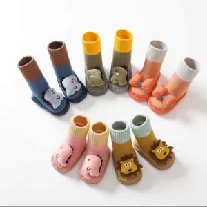 Dinosaur Baby Socks Walking Shoes Soft Soled Comfortable Mid Calf Combed Cotton Cute Cartoon Non Slip Unisex Infant Shoes