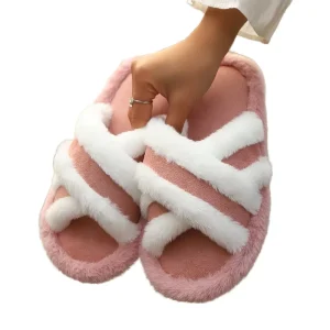 Direct Sales Factory’s Explosion Material Slippers for Home Bedroom Cross Cushioning Lining EVA Outsole Anti-Slip