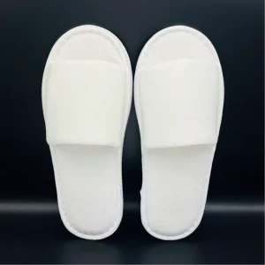 Disposable Comfortable Soft Open Toe Velvet Slippers Plain White with 5mm EVA Sole for Hotels