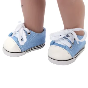 Doll Sneakers Fit 18 Inch Girl Dolls Blue Canvas Doll Shoes