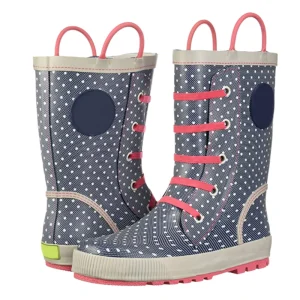 Dots Printed Waterproof Rainboots Shoes with Anti-Slip Outsole Children Rubber Rain Boots for Girls Boys