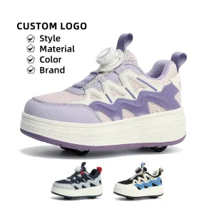 Double-Row Deform Quad Roller Skates 4 Wheels Automatic Walking Shoes Detachable Skate Kids Sports Shoes Synthetic Leather