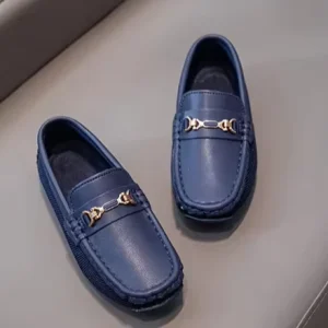 Dress Shoes for Children Business Daily Leather Loafers with Knitted Noodles Breathable Lightweight