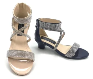 Dressing Sandals Rhinestone Sandals Customized ZIP Patent Back Zipper Party Custom PU Low Heel Children Girls Kids for Ladies
