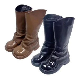 Dropshiping Winter Girls Shoes Brown Boots Vintage Leather Mid-Length Booties Princess Girls Cute Boots Kids Funky Boots