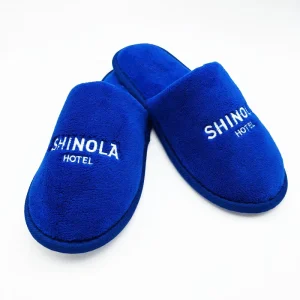 Durable Coral Fleece Hotel Slippers Custom Blue Color Disposable Hotel Amenities
