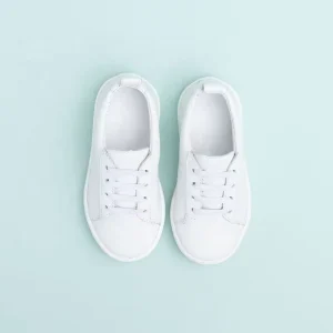 Durable Rubber Sole Elastic Lace Classic Girls Casual Shoes White Sneakers for Kids