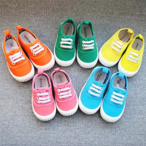 E01 3 Stock Larger Quantity Kids Canvas Candy Color Casual Shoes