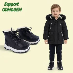 EDUBA Unisex Children’ Winter Snow Boots Ankle High Plush Lining Anti-Slip TPR Outsole White & Pink 4-6Y