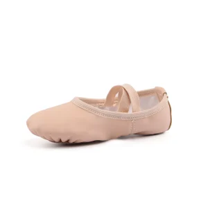 EU Stock Spot Pink PU Leather Ballerina Dance Shoes Soft Ballet Shoes with Elastic Cross Straps for Girls