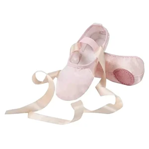 EU & US Pink Soft Stain Ballet Dance Ballerina Shoes Flat Split Sole with Ribbon for Girls and Boys (Toddler Little Kid Big Kid)