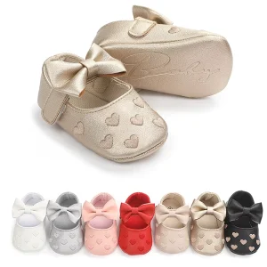 Easter Special Lovely Baby Girls Soft Shoes Soft Soled Love Embroidered Dress Shoes Baby Bow Lace Up Toddler Shoes