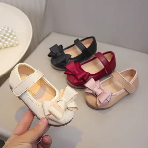 Elegant Bow-knot Design Children’s Party Dress Shoes Black and Red Baby Girls Princess Footwear Cute Kids Flat Shoes