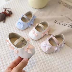 Elegant Bowknot Baby Girl Princess Shoes Soft Sole Mary Jane Flats Infant First Walkers Newborn Crib Shoes for Wedding Party