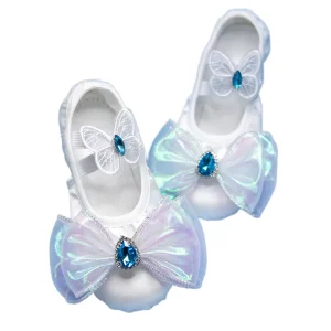 Elegant White Ballet Dance Shoes with Soft Cat Claw Tempered Soles for Girls’ Kindergarten Performance & Dance Practice
