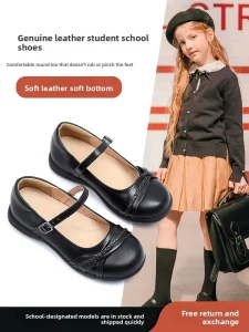 Elementary Middle School Students Black Cow Second Layer Leather Japanese Style JK Princess Formal School Uniform Shoes TPR