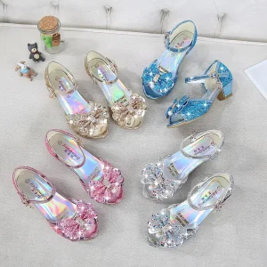 Elsa’s Shoes Girl High Heels Princess Sandals Bow Shoes Crystal Kids Party Shoes