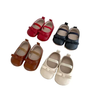 Engepapa Spring Newborn PU Soft Non slip Shoes Infant Solid Color Bowknot Casual Shoes Baby Girls Shoes