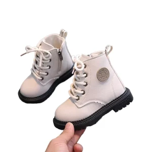 Exquisite Children’s Waterproof Boots Soft Sole Fashion Side Zipper Lace up Autumn and Winter Kids Ankle Leather Boots for Girls