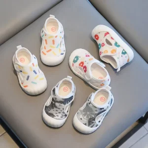 Factory Baby Boys Girls Sports Shoes Soft Sole Outdoor Sneakers for Summer Breathable Mesh Children’s Casual Cotton