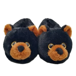 Factory Custom Animal Black Bear Plush Slippers