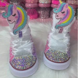 Factory Custom Bling Kid Women Sneakers Women Rhinestone Canvas Trendy Shoes Glitter Crystal Canvas