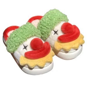 Factory Custom Cute Christmas Plush Cotton Slippers Comfortable Plush Indoor Winter Slippers for Kids