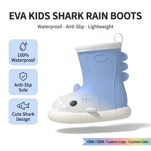Factory Custom Gradient Color Kids Shark Rain Boots Phthalate Free PVC Anti Slip Waterproof Toddler Rain Boots For Boys Girls