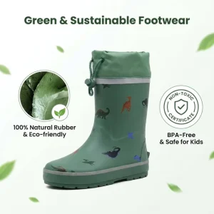 Factory Custom Kids Natural Rubber Boots Waterproof Winter Rain Footwear with Warm Fleece Lining and Adjustable Bundle Neck Top