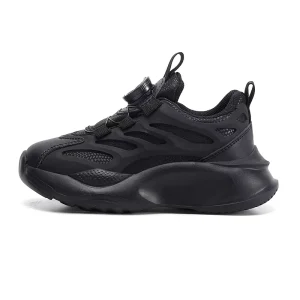 Factory Custom Logo Casual Black School Shoes Lightweight EVA Sole Rotate Button Walking Style Kids Sneaker