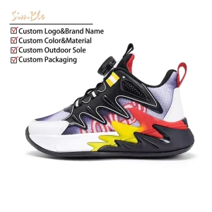 Factory Custom Logo Kids Sneakers Fabric Breathable Upper Swivel Button Children Casual Basketball Style Shoes