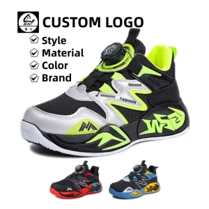 Factory Custom Logo Kids Sneakers Fabric Breathable Upper Swivel Button Children Casual Basketball Style Shoes